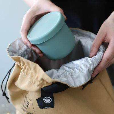 Özel Yalıtımlı Bento Çantası Geniş Açılır Kanvas İpli Öğle Yemeği Çantası