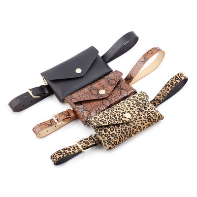 Bel Çantası Kadın Kuşak Leopar Şerit 2 In 1 Bayanlar Kemer Çantası Bel Çantası Kemer Cep Telefonu Flap Deri Fanny Paketi
