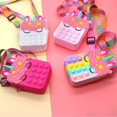 Fidget Push Bubbles Oyuncak Gökkuşağı Unicorn Bozuk Para Cüzdanı Cüzdan Bayanlar Silika Crossbody Çanta