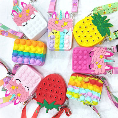 Fidget Push Bubbles Oyuncak Gökkuşağı Unicorn Bozuk Para Cüzdanı Cüzdan Bayanlar Silika Crossbody Çanta