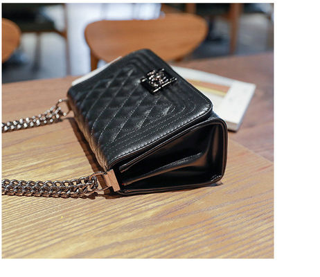 Bayanlar için Yaz Zinciri Crossbody Çanta Ekose Pu Deri Kare Çanta