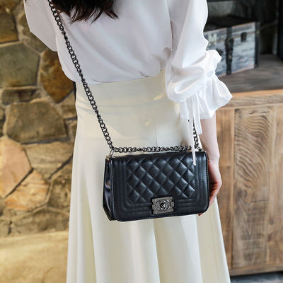 Bayanlar için Yaz Zinciri Crossbody Çanta Ekose Pu Deri Kare Çanta