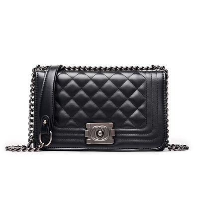 Bayanlar için Yaz Zinciri Crossbody Çanta Ekose Pu Deri Kare Çanta