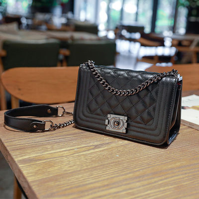 Bayanlar için Yaz Zinciri Crossbody Çanta Ekose Pu Deri Kare Çanta