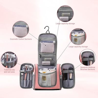 Kadınlar için Asılı Tuvalet Çantası, Pembe Makyaj Seyahat Banyo Çantası, Su Geçirmez Orta Bayanlar Seyahat Tuvalet Çantası