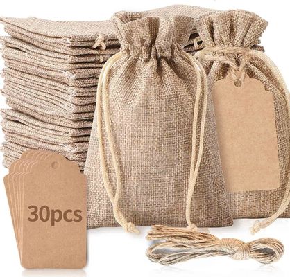 3 &quot;x 4&quot; İpli Çantalar, Düğün Kendir Keten Çuval Çanta, Mücevher Torbaları Çuval Bezi Çantalar