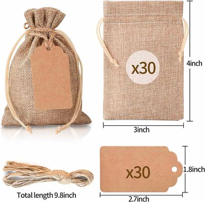 3 &quot;x 4&quot; İpli Çantalar, Düğün Kendir Keten Çuval Çanta, Mücevher Torbaları Çuval Bezi Çantalar