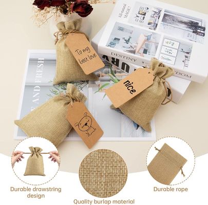 İpli Çantalar Çuval Bezi Çiçek Kese Çantalar Hediye Çantaları Takı Torbaları DIY Zanaat Düğün Partisi için, 5X7 Inç