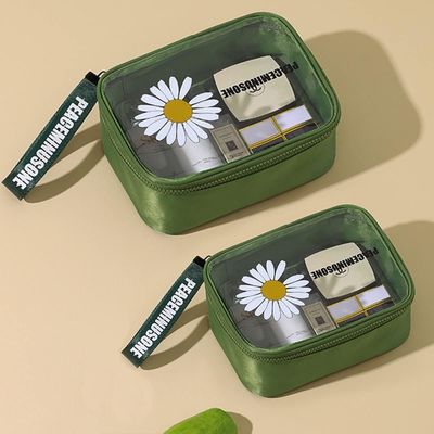 Papatya Şeffaf Kozmetik PVC Su Geçirmez Seyahat Makyaj Çantası Yeşil Kadın Erkek